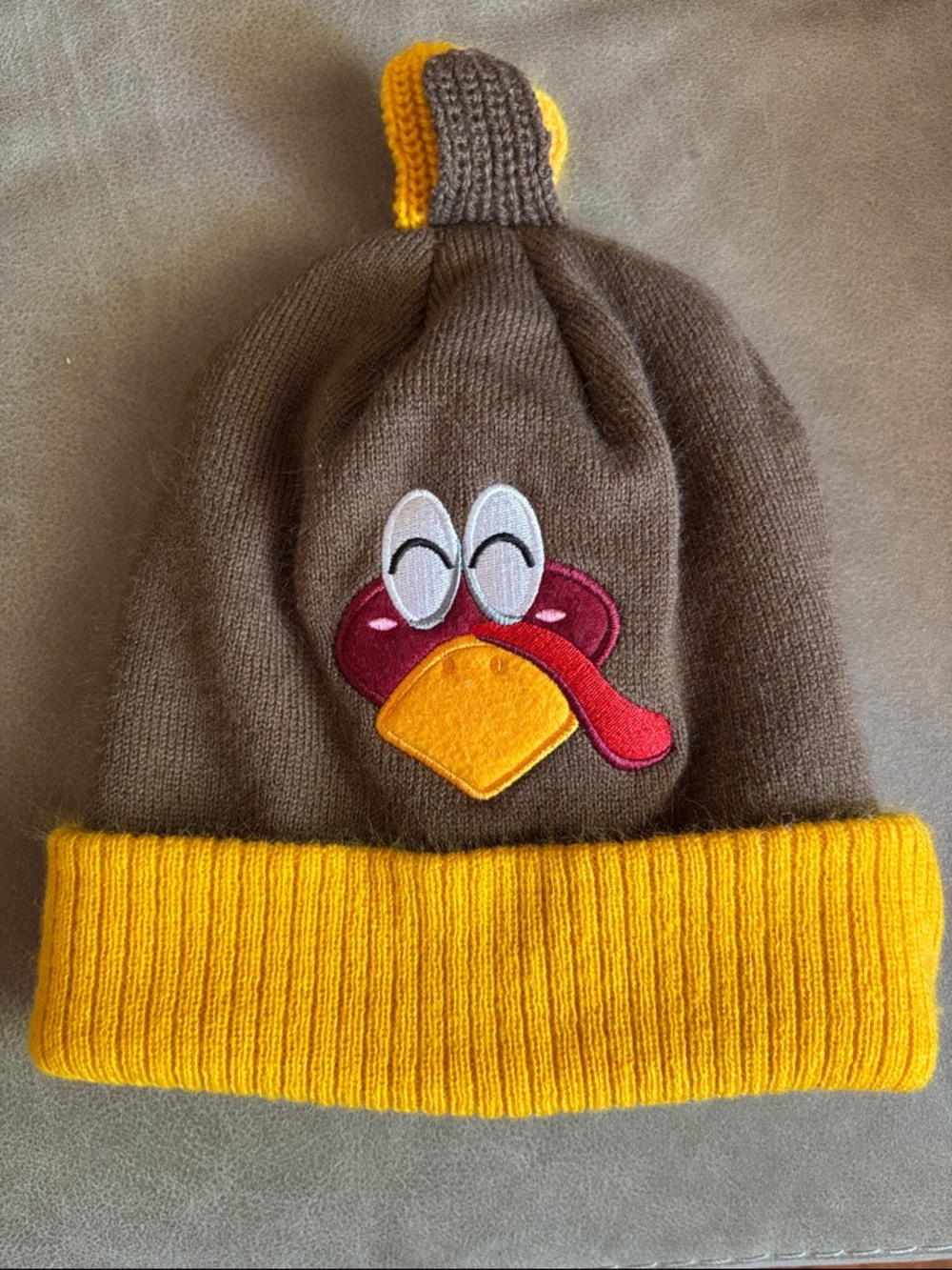 Kids Brown & Yellow Turkey Beanie Hat
